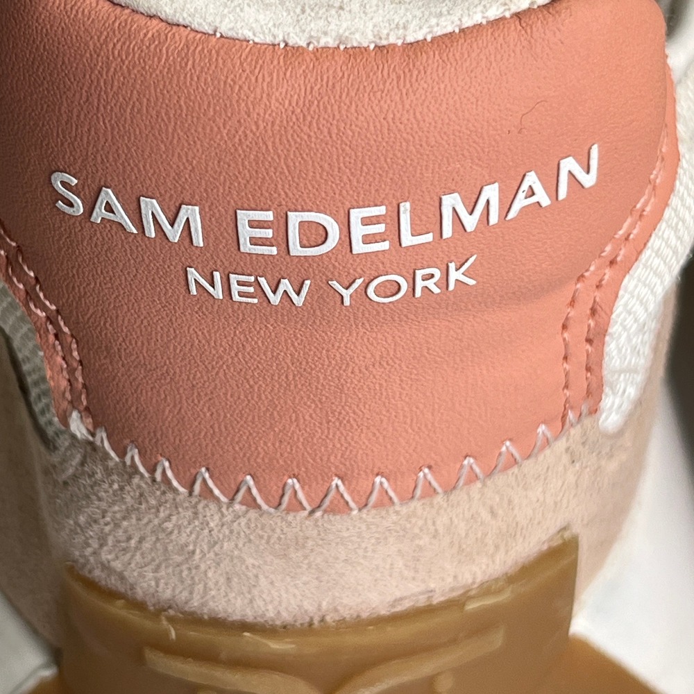 Sam Edelman Langley 3 Sneakers Womens 11M Cream Tan Coral Pink Mesh Suede Logo - Picture 4 of 16